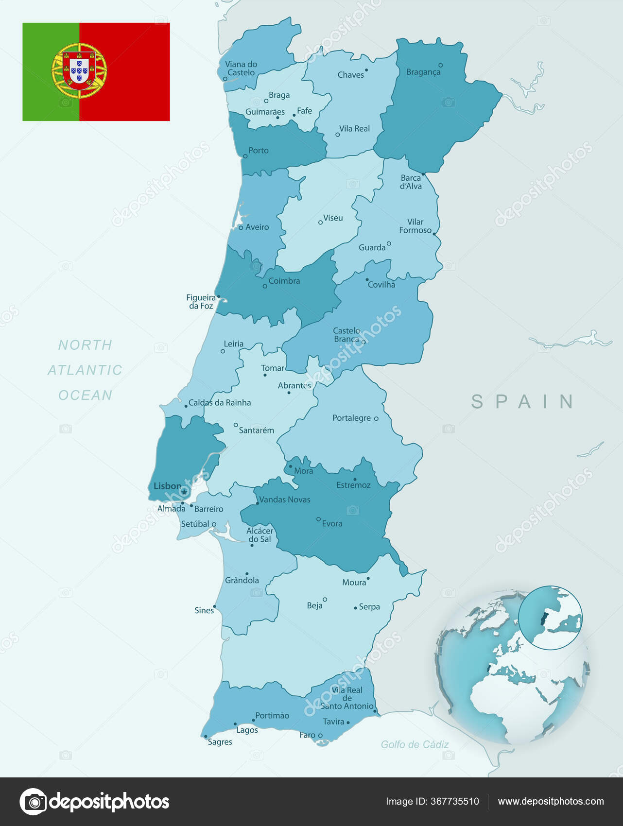 Mapa Detalhado De Portugal Com Divisões Administrativas Em Regiões