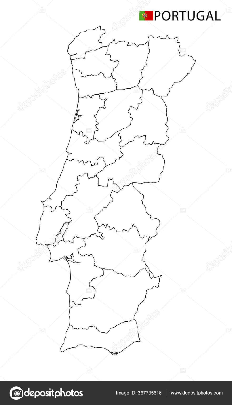 Vetores de Mapa De Portugal Contorno Azul Detalhado E Silhueta