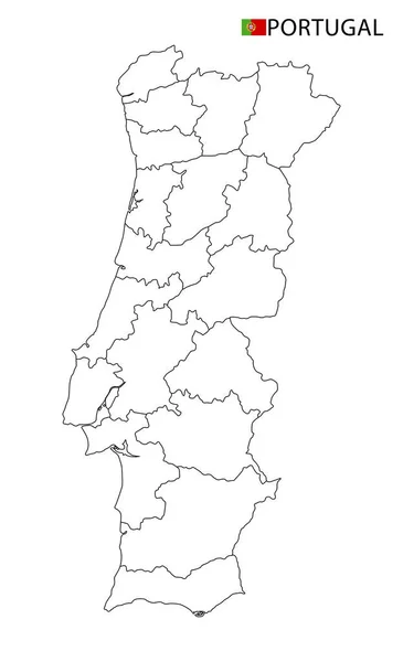 Карта Португалии Черно Белые Подробные Очертания Регионов Страны Векторная Иллюстрация — стоковый вектор