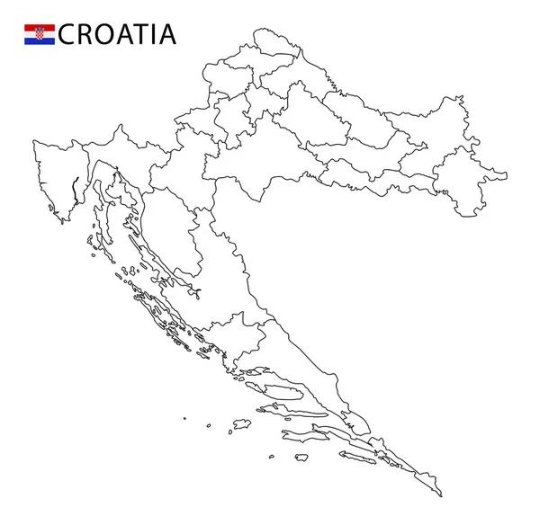 Mapa Chorvatska Černobílé Podrobné Obrysy Regionů Země Vektorová Ilustrace — Stockový vektor