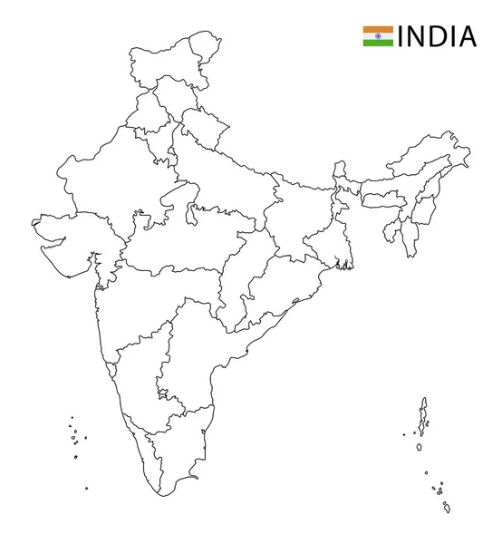 India mapa, blanco y negro resumen detallado regiones del país . — Vector de stock