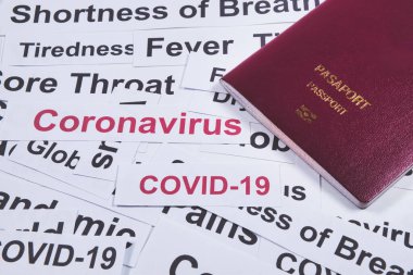 Covid-19 virüs hastalığının belirtileri. Seyahat etmeme ya da koronavirüs ya da covid-19 salgını için seyahati iptal etme kavramı