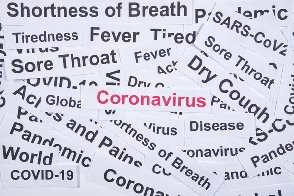 Síntomas Del Coronavirus Palabra Síntomas Del Coronavirus Enfermedad Pandémica Covid —  Fotos de Stock