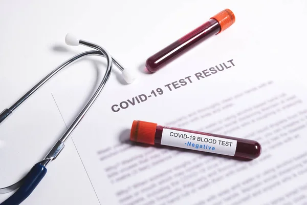 Negativt Blodprovsresultat För Coronavirus Snabbt Blodprov För Coronavirus Eller Covid — Stockfoto
