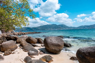 Paradise Beach Phuket, turkuaz mavi deniz ve Paradise Beach Phuket, Tayland 'da sarı kumsal.
