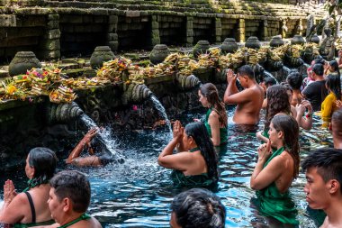 Ubud, Bali / Endonezya - 12 Şubat 2020: Bu tapınağın yerel adı Tirta Empul 