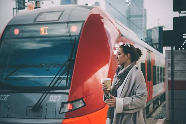 Young woman on train