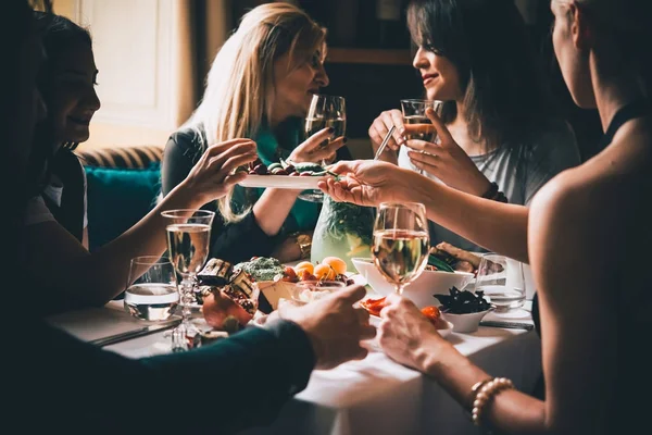 Party Dinner Table Celebrating Friends Family Served Home Restaurant Toned — Stock Photo, Image