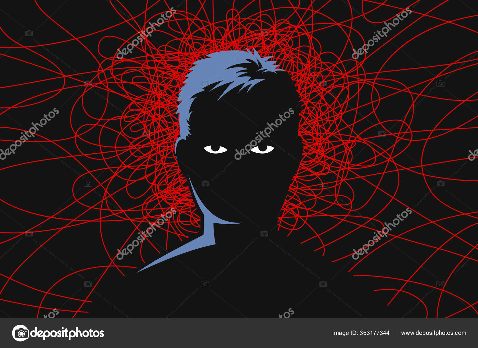 Man Tired Exhausted Eyes Red Lines Head Symbol Obsessive Depressive