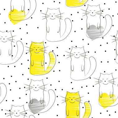  Minimalist tarzda sevimli kediler ile Dikişsiz iki tonlu desen.