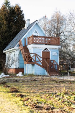 21-11-2019, Moskova bölgesi, Rusya. Konuk ülke ahşap evi, ünlü Rus yazar Anton Chekhov, burada ünlü oyunu 