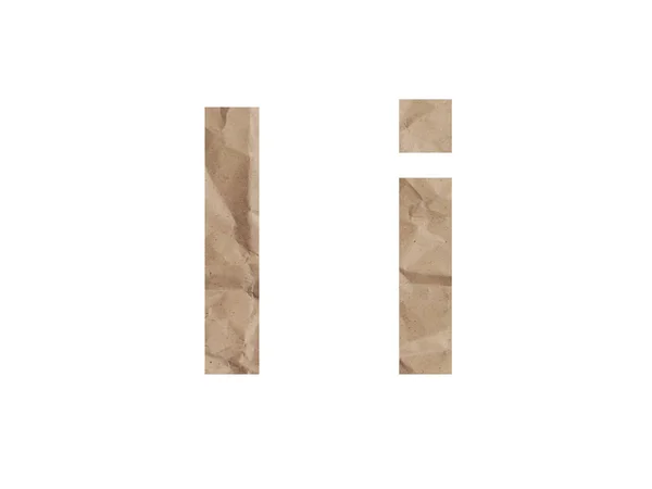 Γράμμα I γραμματοσειρά αλφάβητο Lettring απομονώνονται σε λευκό. Συντριβή χαρτί περιτυλίγματος υφή αποτέλεσμα, πτυχή μελανιές ρωγμή. Απομόνωση χαρτιού κεφαλαία πεζά γράμματα λατινική γλώσσα — Φωτογραφία Αρχείου