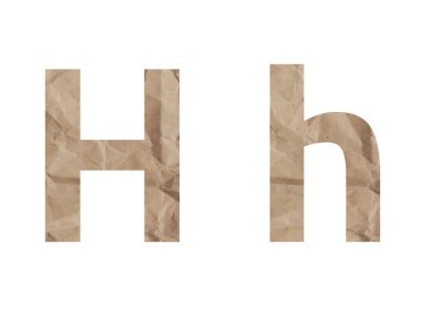 H yazı tipi alfabesi beyaz harflerle izole edilmiş. Buruşuk ambalaj kağıdı desenli efekt. Kağıt harfli Latince İngilizce 'yi ayır