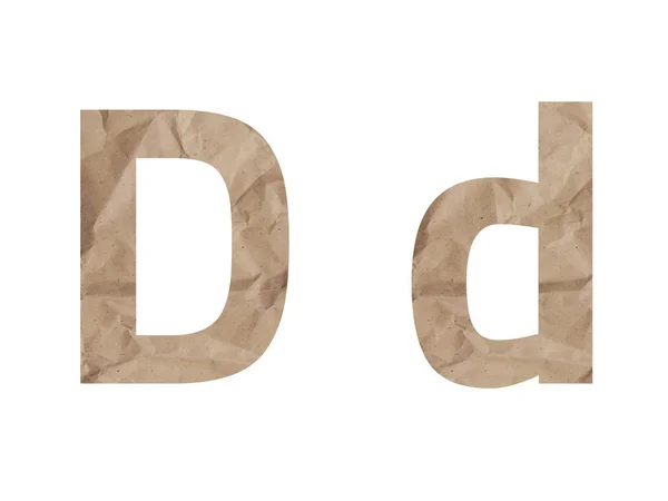 Letter D lettertype alfabet alfabet Lettring isolated. Gekrompen inpakpapier textuur effect, kreukelscheurtjes kneuzingen — Stockfoto