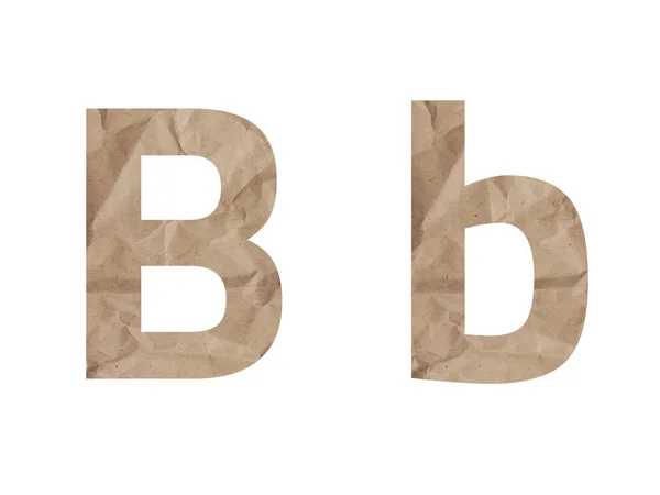 Písmeno písmo B s abecedou. Zmačkaný efekt balicího papíru, pomačkané podlitiny. Izolovat na bílém pozadí — Stock fotografie