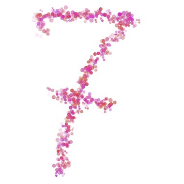 7 basamaklı alfabe. Pembe daireler pembe noktalar. Harf baloncukları beyaza izole edilmiş harf yazı tipi şeklinde daireler çiziyor. Tasarım ve dekorasyon için güzel renk tipi numarası