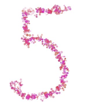 5 basamaklı alfabe. Pembe daireler pembe noktalar. Harf baloncukları beyaza izole edilmiş harf yazı tipi şeklinde daireler çiziyor. Tasarım ve dekorasyon için güzel renk tipi numarası