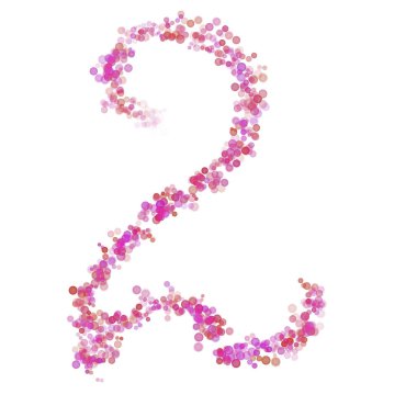 2 numaralı alfabe. Pembe daireler pembe noktalar. Harf baloncukları beyaza izole edilmiş harf yazı tipi şeklinde daireler çiziyor. Tasarım ve dekorasyon için güzel renk tipi numarası