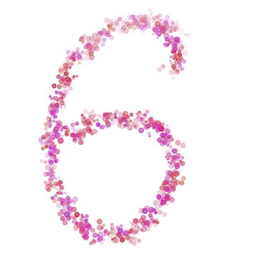 6 numaralı alfabe. Pembe daireler pembe noktalar. Harf baloncukları beyaza izole edilmiş harf yazı tipi şeklinde daireler çiziyor. Tasarım ve dekorasyon için güzel renk tipi numarası