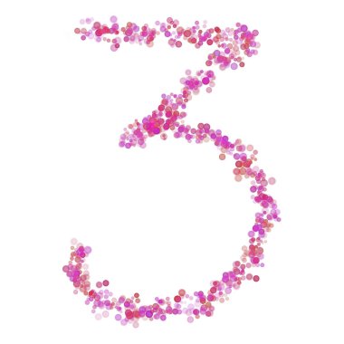 3 numaralı alfabe. Pembe daireler pembe noktalar. Harf baloncukları beyaza izole edilmiş harf yazı tipi şeklinde daireler çiziyor. Tasarım ve dekorasyon için güzel renk tipi numarası