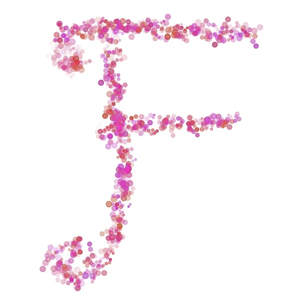 字母F拉丁字母 粉红圆点 粉色淡紫色的阴影 排泄气泡圈 手绘字母字体 设计和装饰用色彩艳丽的风格类型 — 图库照片