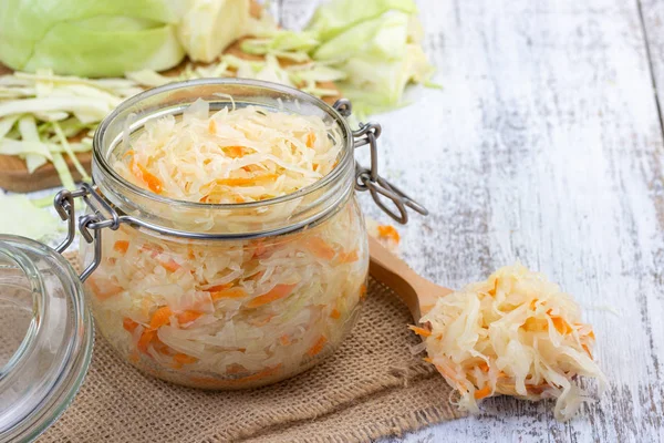 Fresh pickled cabbage - sauerkraut with carrot.