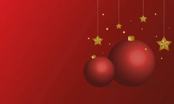 Buon Natale Sfondo Sfondo Rosso Palla Rossa Con Stelle Oro — Vettoriale Stock