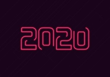 2020 Neon Metin. Mutlu yıllar 2020. Koyu arkaplan