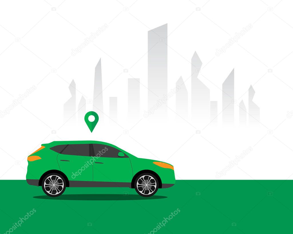 Passenger car, grab, uber. Online car  transportation. Vector illustration concept