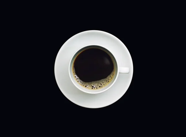 Café Tasse Vue Dessus Isolé Sur Fond Noir — Photo