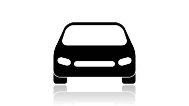Araba ikonu vektör tasarımı. Beyaz arkaplanda yansıması olan siyah simge