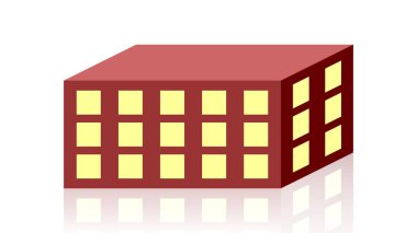 Emlak, bina ikonu vektör tasarımı. Beyaz arkaplanda yansıması olan siyah simge