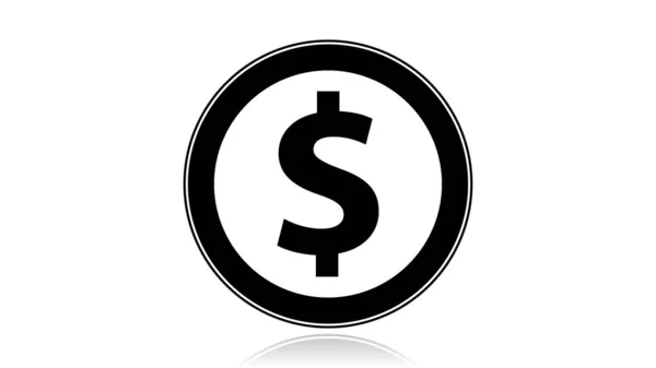 Para ikonu vektör tasarımı. Beyaz arkaplanda yansıması olan siyah simge