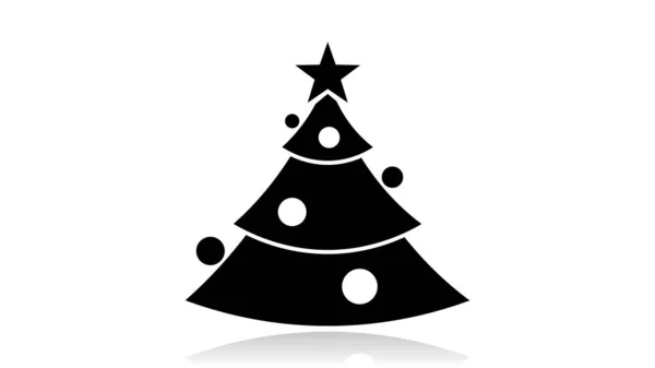 Návrh Vektoru Ikon Vánočního Stromku Černá Ikona Odrazem Izolované Bílém — Stockový vektor