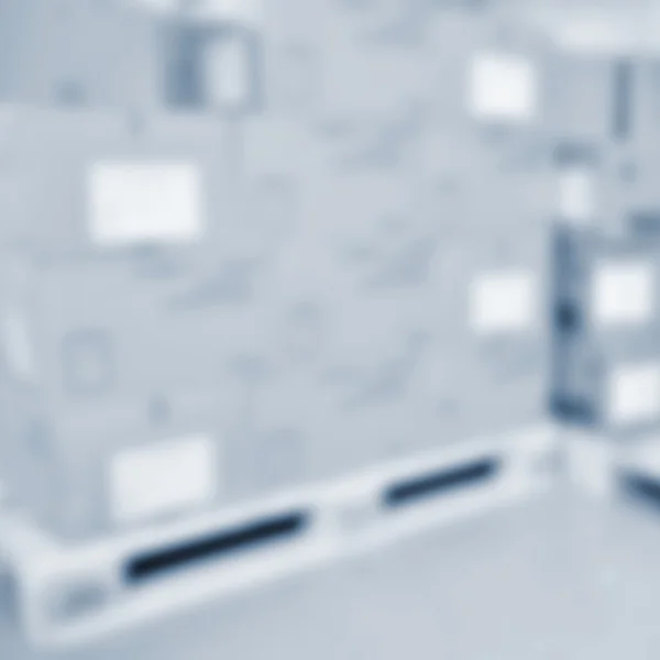 Blurred background warehouse. Abstract blurry warehouse storing. The interior of the warehouse with boxes and pallets.
