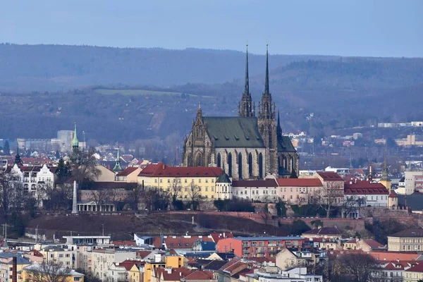 Město Brno Česká Republika Evropa Horní Pohled Město Památkami Střechami — Stock fotografie