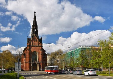 Jan Amos Comenius - çek kırmızı haç Protestan Kilisesi - kırmızı kilise. Brno şehir - Çek Cumhuriyeti - Europe. 