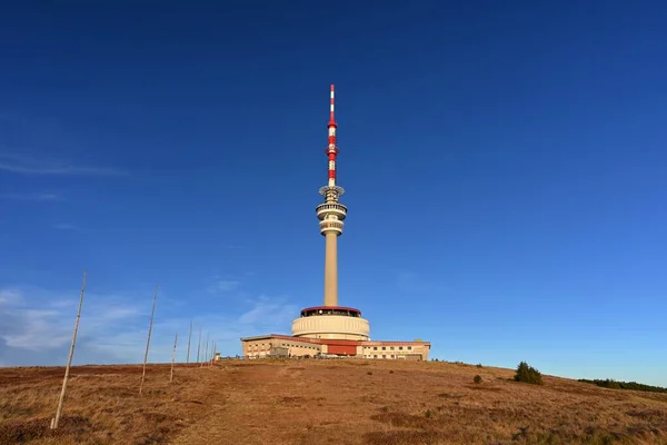 Highest Peak of Moravia, Praded 1492 m. Transmitter and lookout tower on the hill. Jeseniky Mountains Czech Republic — Stock Photo, Image