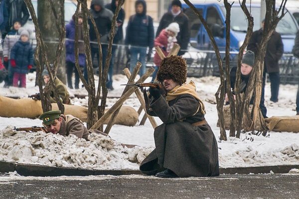 Ukrainian army soldiers defending position