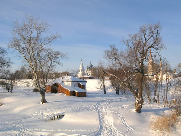 Winterlandschap Van Oude Russische Stad — Stockfoto