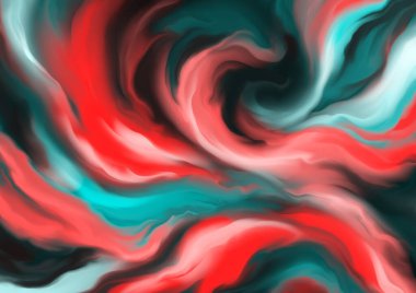 Abstraction. Hand painted background for creative design of posters, cards, invitations, banners, websites, wallpapers. Modern artwork. Trendy artistic style. Bright red and turquoise colours. clipart