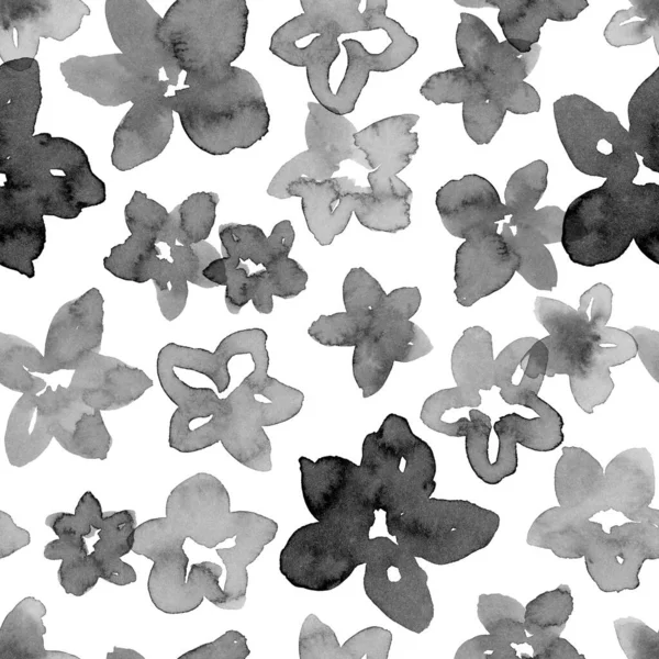 Hand Drawn Floral Pattern Seamless Ornament Isolated White Background Black — Stock Photo, Image