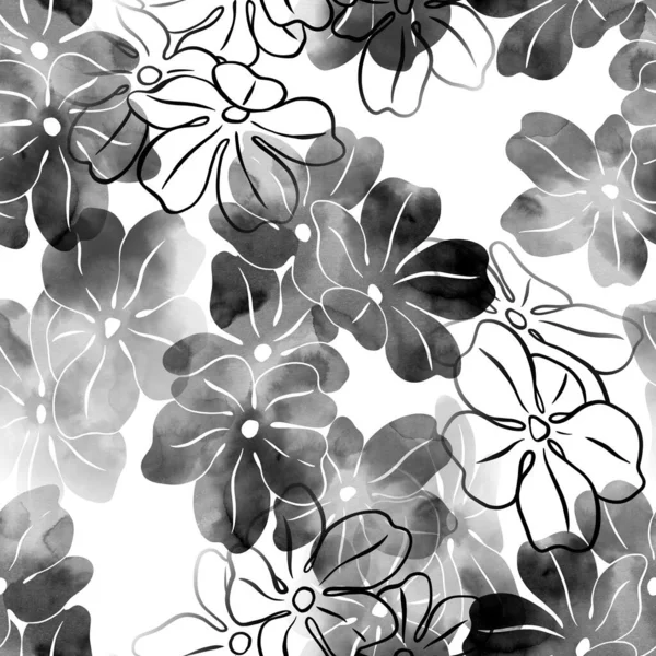 Sömlöst Blommönster Vacker Handmålad Bild Isolerad Vit Bakgrund Akvarellmålning Botanisk — Stockfoto