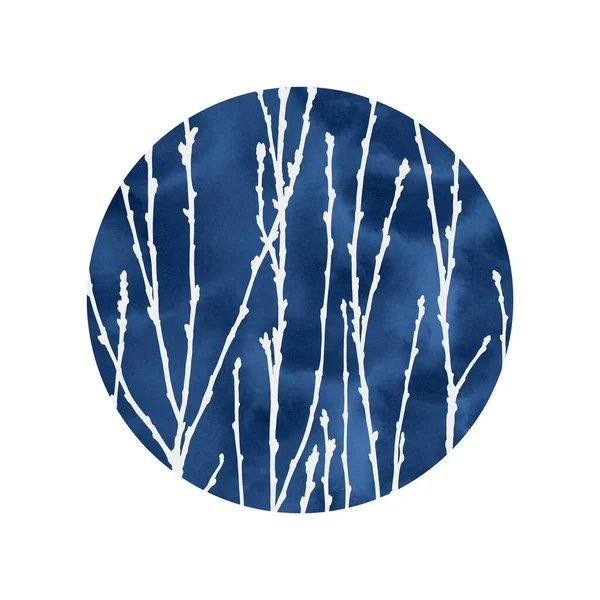 手描きの植物画 カード 招待状 バナー ウェブサイト ポスターなどの創造的なデザインのための装飾的な画像 美しい作品 白い木 青い背景 — ストック写真