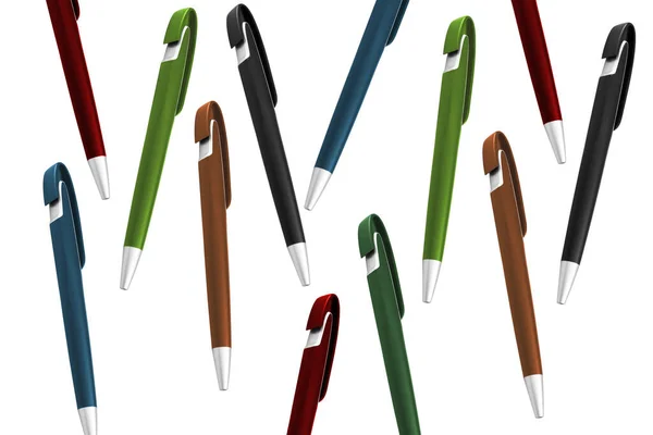 Textur Aus Mehrfarbigen Kugelschreibern Auf Isoliertem Weißem Hintergrund — Stockfoto