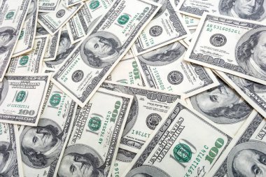 Amerikan doları dokusu. Yüz dolarlık banknotların arka planı.