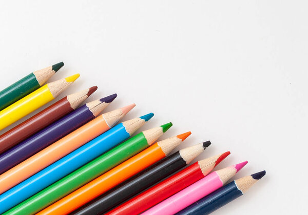 color pencils on isolated white background