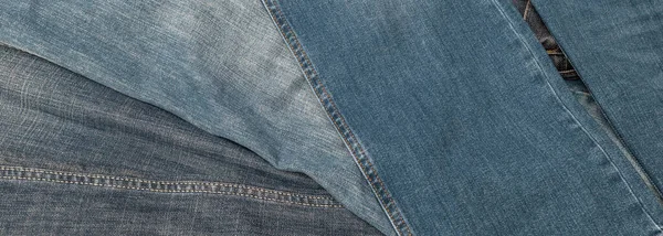 Panorama Shabby Traditional Blue Denim Jeans Texture — Stock Photo, Image