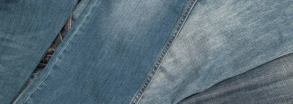 Tekstur Jeans Denim Biru Tradisional Panorama Lusuh — Stok Foto