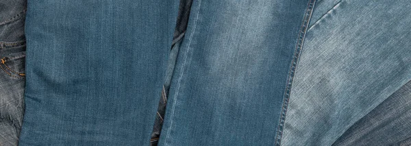 Panorama Shabby Traditional Blue Denim Jeans Texture — Stock Photo, Image